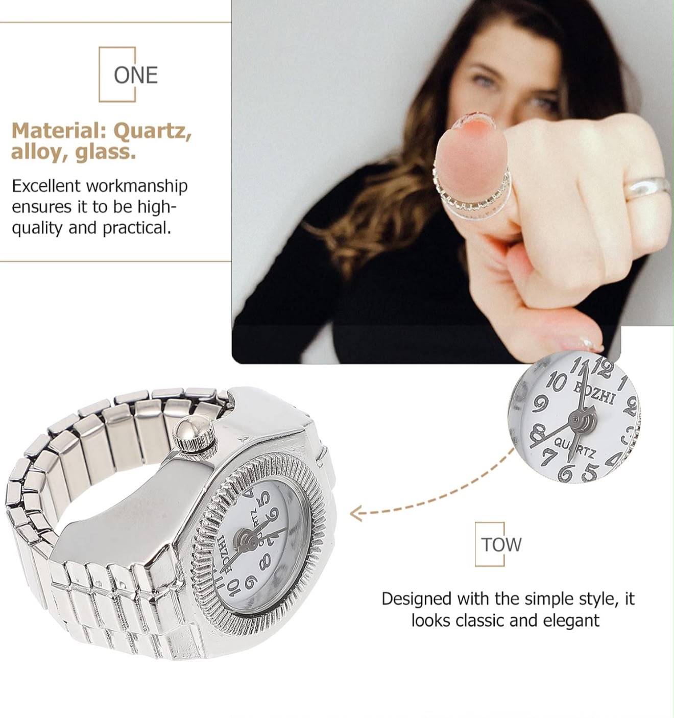 Women Finger Watch Casual Finger Watch Lady Quartz Finger Ring