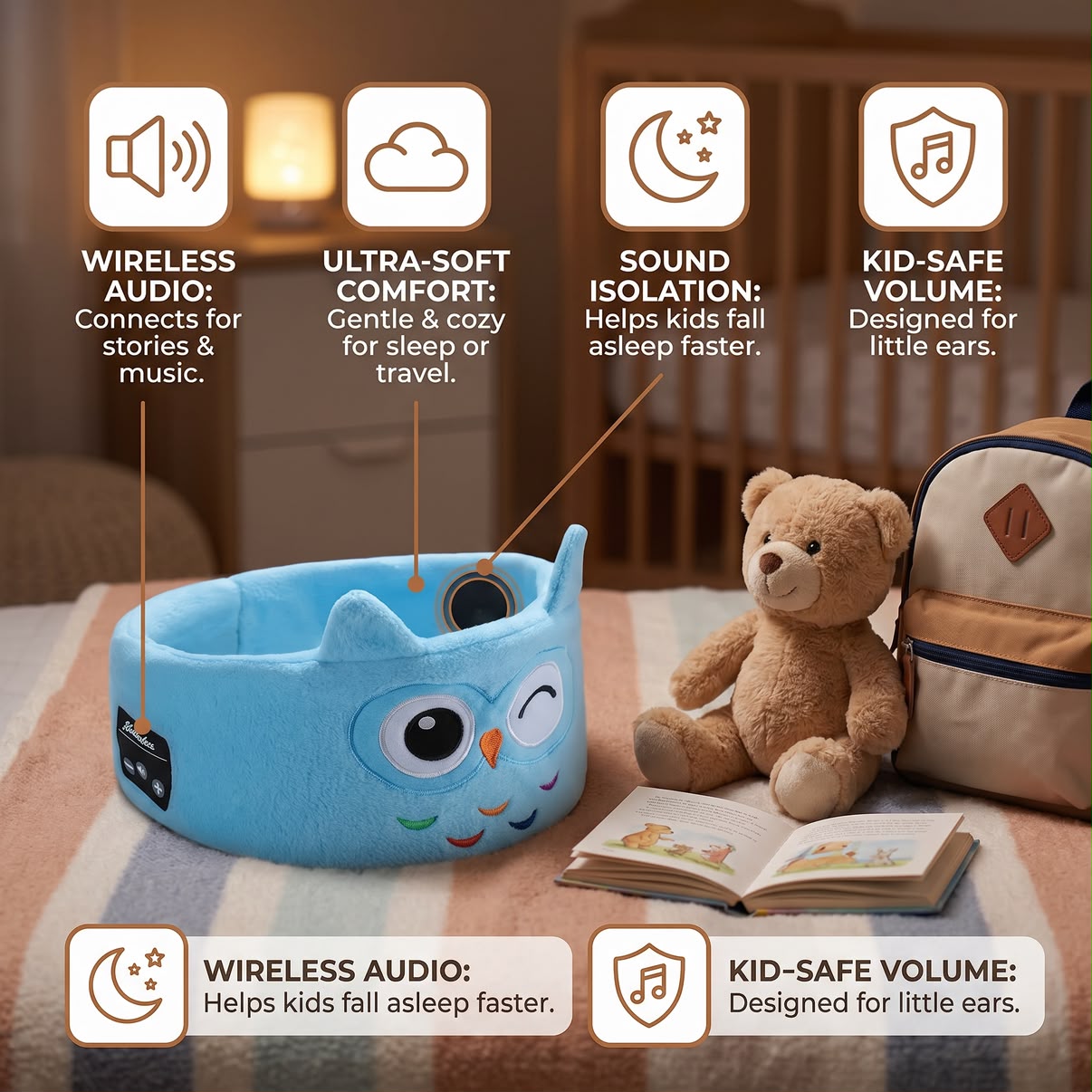 Sleep Headband with Bluetooth Speakers – Soft Wireless Headband for Travel & Sleep