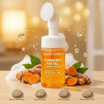 Glow Wash Turmeric Face Wash With Brush,Deep Cleansing Exfoliating Foaming Facial Cleanser