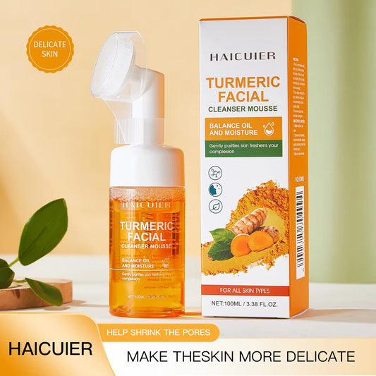 Glow Wash Turmeric Face Wash With Brush,Deep Cleansing Exfoliating Foaming Facial Cleanser