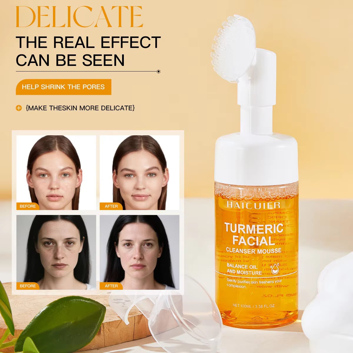 Glow Wash Turmeric Face Wash With Brush,Deep Cleansing Exfoliating Foaming Facial Cleanser